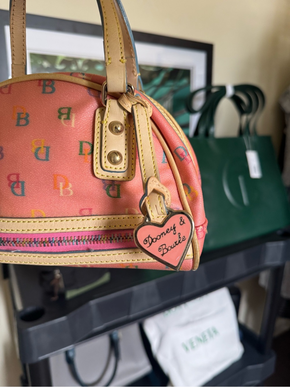 Dooney & Bourke Coral Pink Multi Logo Mini Satchel with Tan Trim - Picture 2 of 10